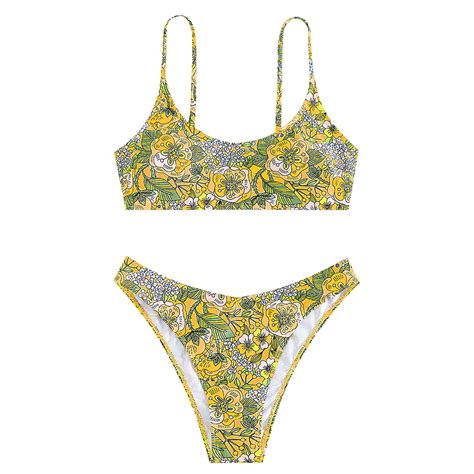 Mustard Yellow Womens Sexy Hawaiian Triangle Micro Bikini Sets Top Swimsuits Micro Bikini