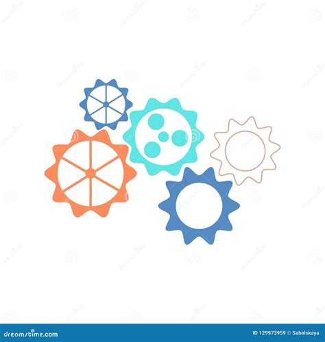 Mechanical Gear Wheels Vector Icon In Flat Style Isolated On White