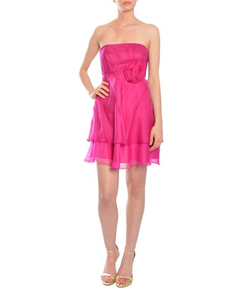 Badgley Mischka Flirty Fuschia Strapless Silk Rosette Tiered Party