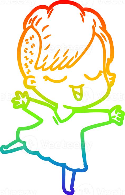 Rainbow Gradient Line Drawing Happy Cartoon Girl Dancing 45288322 Png