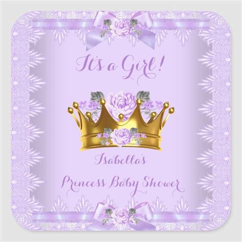 Princess Baby Shower Purple Rose Lavender Lace Square Sticker Zazzle