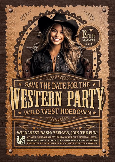 Western Party Flyer Template Psd Cowgirl Event Designs