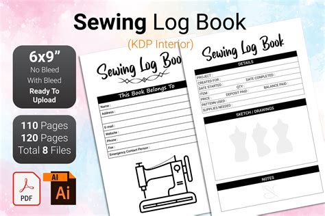 Sewing Log Book Planner KDP Interior Graphic By Creative Graphica