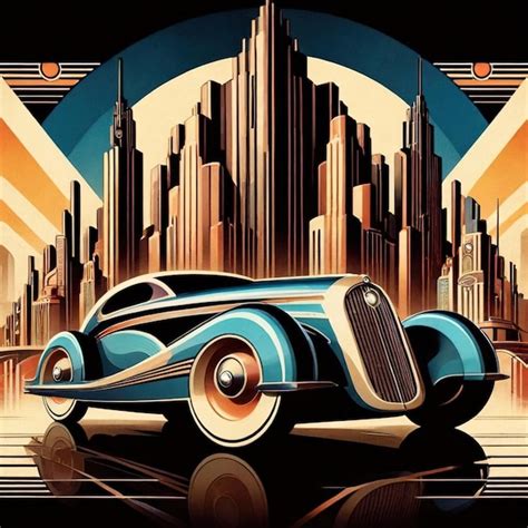 Premium Photo | Retromodern car in the city art deco vintage illustration