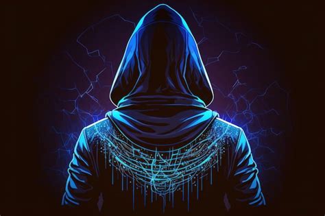 Premium Ai Image Back View Of Hacker In Hoodie Dangerous Hooded