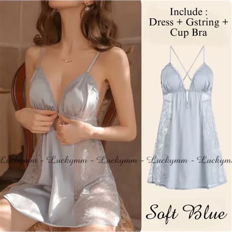 Jual Grosir Lucky Lingerie Sleepwear Lingerie Dress Satin Baju