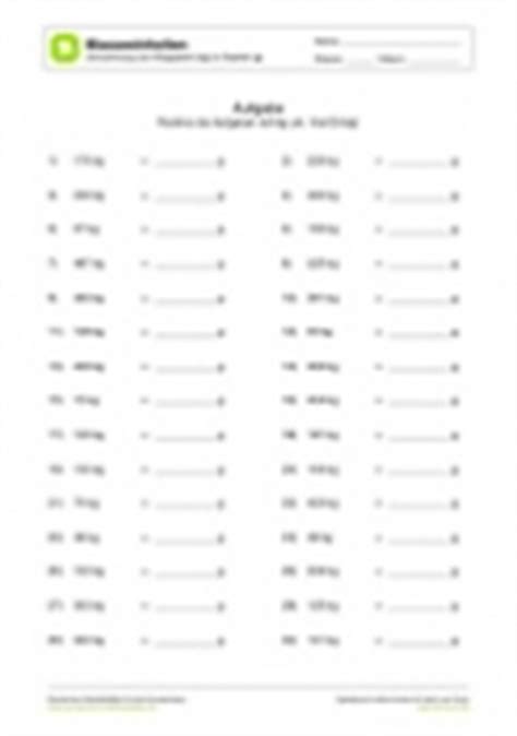 Arbeitsblatt Kilogramm Kg In Gramm G Umrechnen
