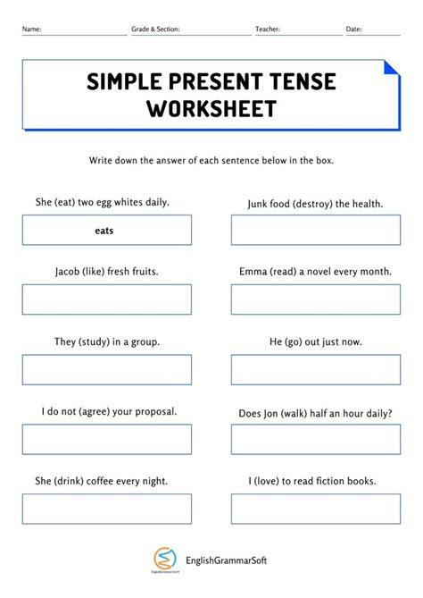 Simple Present Tense Worksheets EnglishGrammarSoft