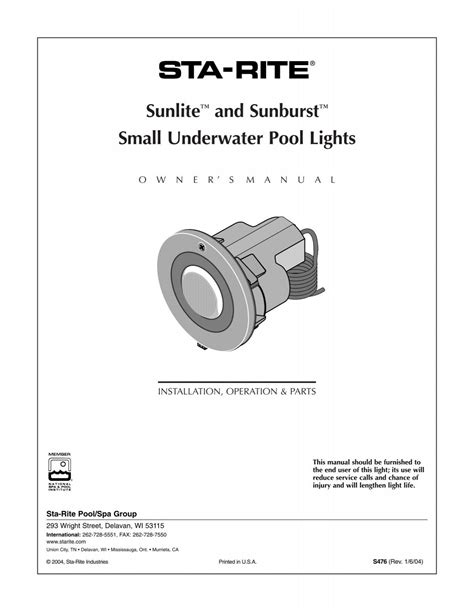 Sunlite™ And Sunburst™ Small Underwater Pool Lights Pentair