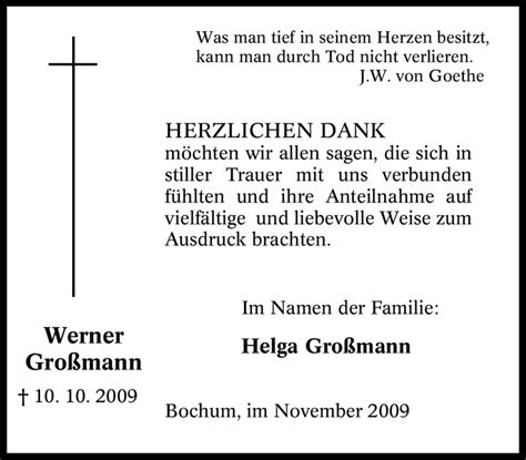 Traueranzeigen von Werner Großmann Trauer in NRW de