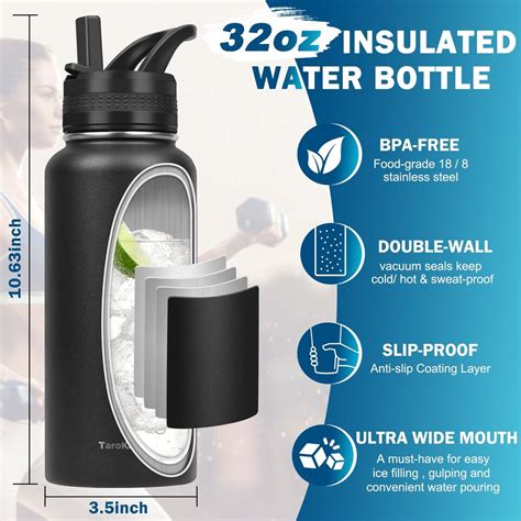 32 Oz Insulated Water Bottle With Straw Double Vacuum Stainless Steel