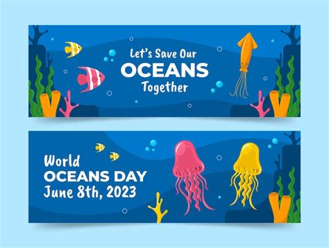 Free Vector Flat Horizontal Banner Template For World Oceans Day