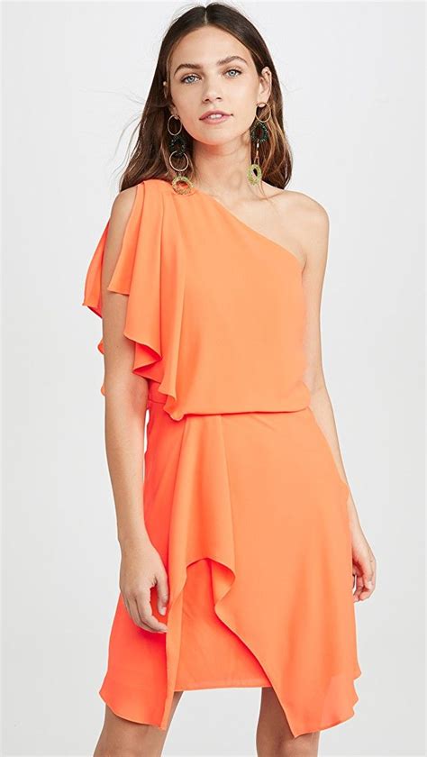 Halston Heritage Neon Orange One Shoulder Dress Shopbop One