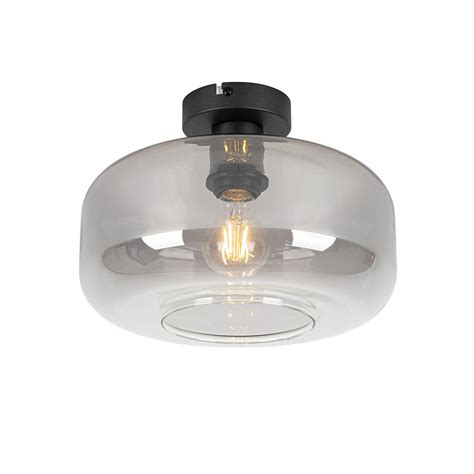 QAZQA Art Deco Plafondlamp Zwart Met Smoke Glas Bizle Kopen Shop Bij