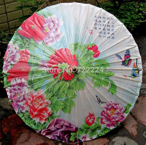 Free Shipping Chinese Traditional Handmade Oiled Paper Umbrella Butterfly Flying In Peony