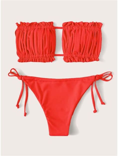 Buy Shein Ruched Bandeau With Tie Side Bikini Set Online Topofstyle