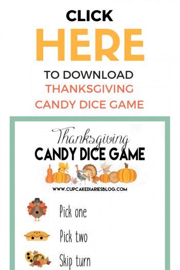 Thanksgiving Candy Dice Game Printable Game For Kids Cupcake