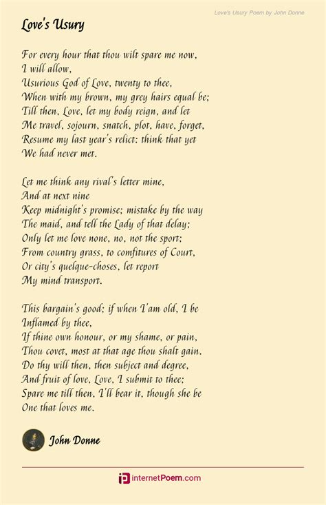 Love's Usury Poem by John Donne