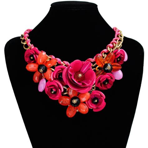 Fashion Women Crystal Flower Necklace Choker Bib Statement Chunky