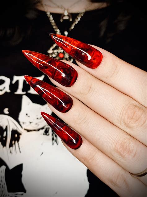 Blood Red and Black Nails Halloween Nails Gothic Nails - Etsy