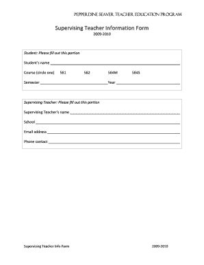 Fillable Online Supervising Teacher Information Form Fax Email Print