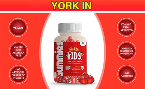 York In Kids Multivitamin Gummies Vitamins A B C D E With Biotin