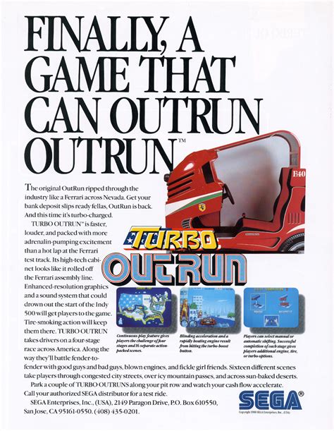 Turbo Out Run Sega Video Game Usa The Arcade Flyer Archive