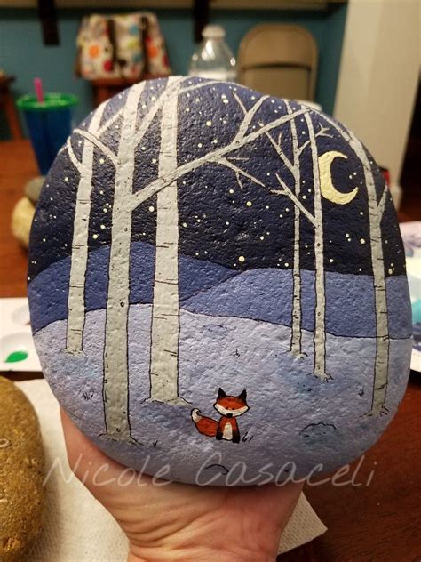 Winter Night Painted Rock Paintedrocks Kindnessrocks