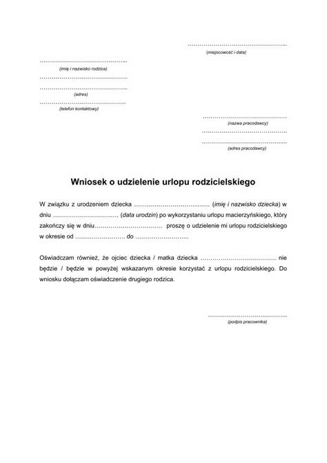 PDF Wniosek O Udzielenie Urlopu Rodzicielskiego Wniosek O