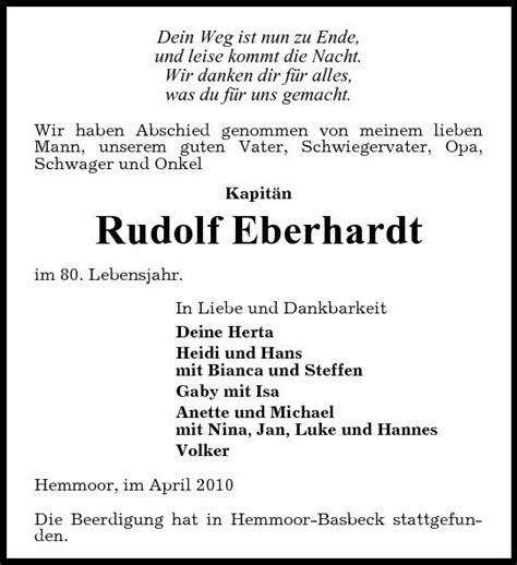 Rudolf Eberhardt Traueranzeige Cuxhavener Nachrichten