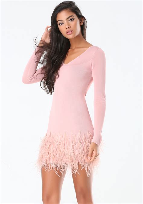 Bebe Feather Trim Sweater Dress In Pink Lyst