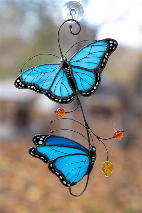 Stained Glass Butterfly Suncatcher Morpho Butterfly Stained Etsy