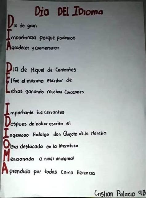 porfavor necesito un acróstico sobre el día del idioma día del libro y