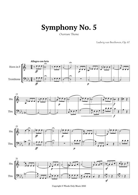 Symphony No 5 By Beethoven For French Horn And Trombone Duet Arr