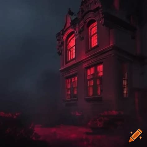 Mansion Under Red Night Sky On Craiyon