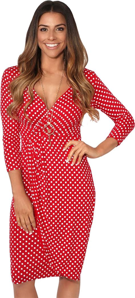 Krisp Polka Dot Wrap Dresses Work Casual 1950s Party Midi 34 Sleeve Red Polka Dot Large Uk