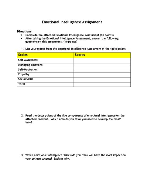 Emotional Intelligence Assignment Emotional Intelligence Assignment