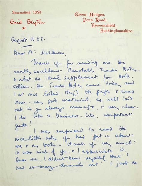 Lot 544 Blyton Enid1897 1968 Autograph Letter