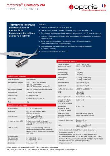 Optris Ct Lt Optris Catalogue Pdf Documentation Technique Brochure