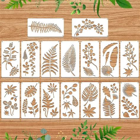 16 Pieces Leaves Stencil Reusable Sheet Painting Stencil Sheet Wall Stencil Leaf Pattern