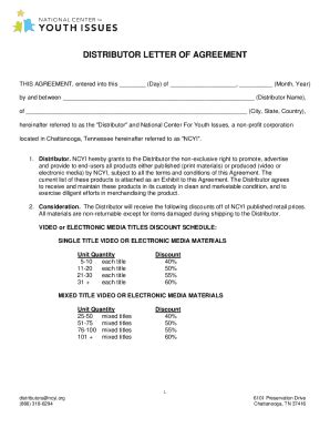 Fillable Online DISTRIBUTOR LETTER OF AGREEMENT Fax Email Print PdfFiller