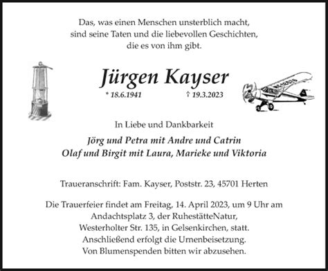 Traueranzeigen von Jürgen Kayser sich erinnern de