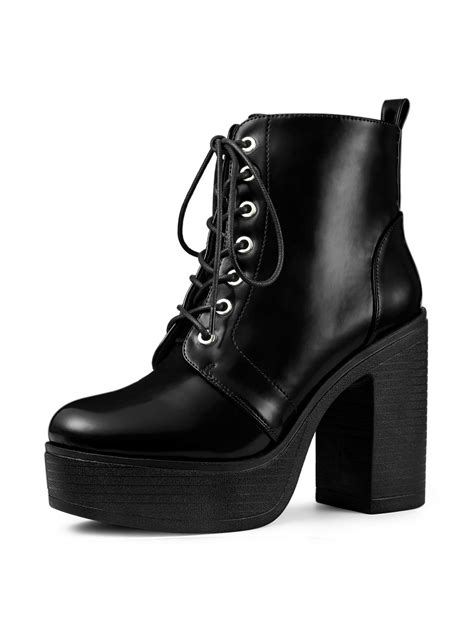 Allegra K Womens Platform Chunky High Heel Lace Up Combat Boots