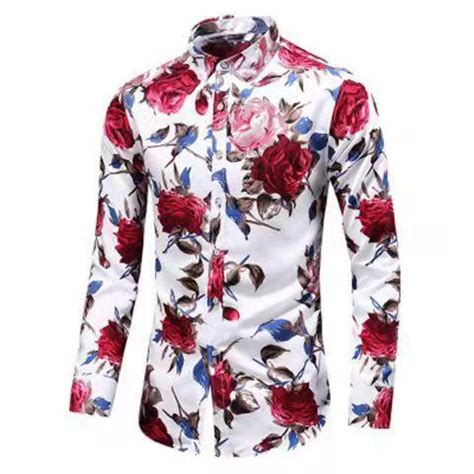 Camisa Social Masculina Manga Longa Slim Estampa Floral Moda Para