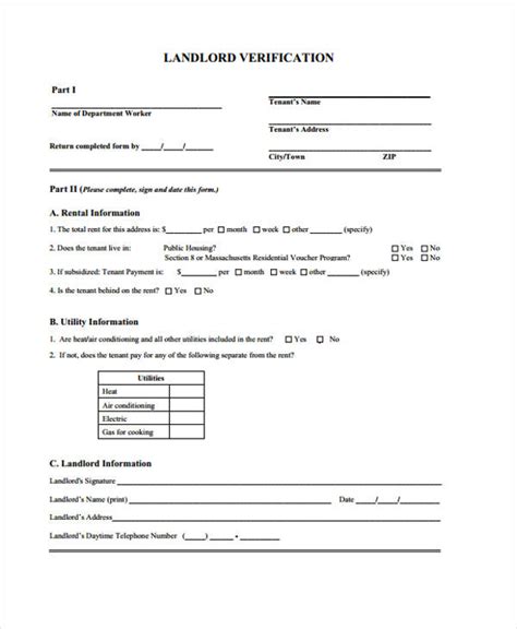 Printable Landlord Verification Form Printable Forms Free Online