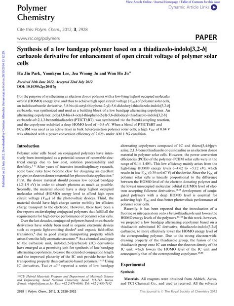 Pdf Synthesis Of A Low Bandgap Polymer Based On A Thiadiazolo Indolo