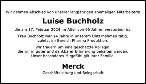 Traueranzeigen Von Luise Buchholz Vrm Trauer De