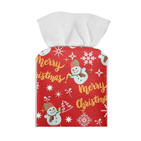 Renewold Merry Christmas Tissue Box Cover Snowman Snowflake Facial Napkin Box Holder With Bottom