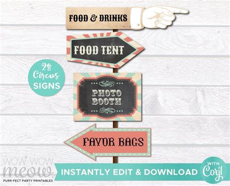 28 Vintage Circus Signs Printable INSTANT DOWNLOAD Coral Mint - Etsy