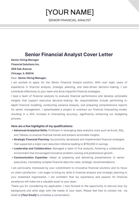 Free Senior Financial Analyst Cover Letter Template Edit Online And Download